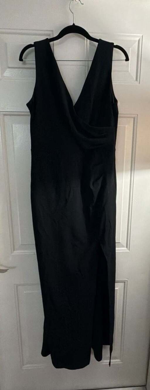 WOOSEA Women's Deep V-Neck Sleeveless Ruched Wrap Maxi Dress Black Size L